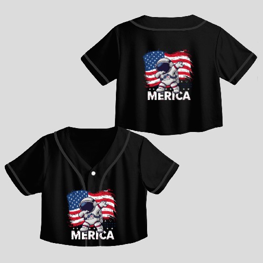 Merica Astronaut Adventure Dab with American Flag Crop Top Baseball Jerseys