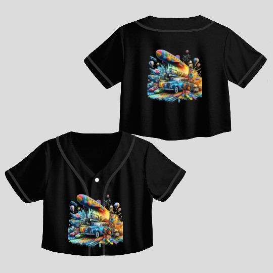 Multi-Colored Vehicles Crop Top Baseball Jerseys