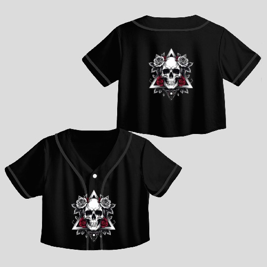 Gothic Skull & Roses Aesthetic Crop Top Baseball Jerseys