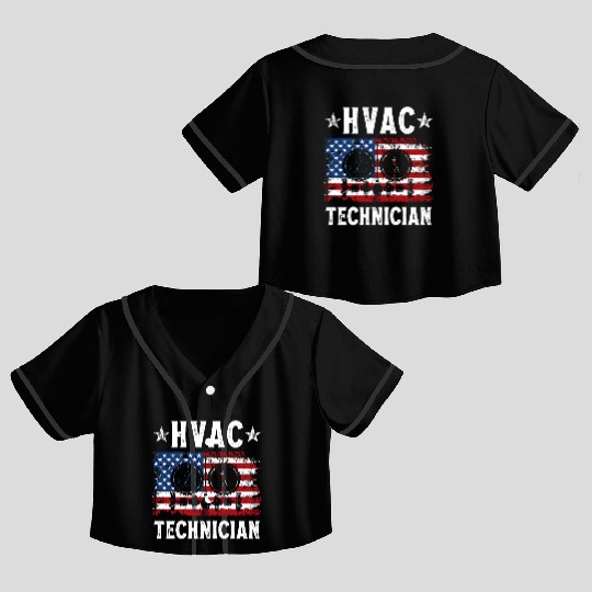 HVAC Technician Patriotic US American Flag Crop Top Baseball Jerseys