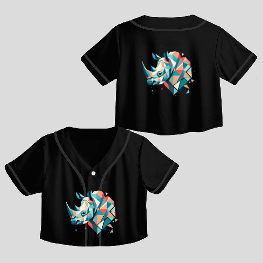 Abstract Rhinoceros - Geometric Strength Crop Top Baseball Jerseys