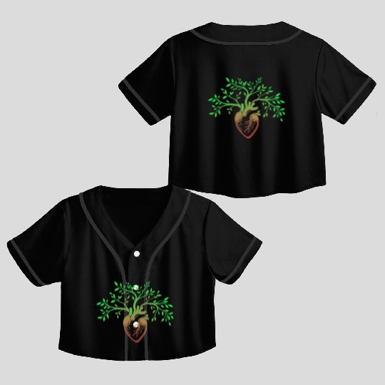 Nature-Inspired Anatomical Heart & Tree Design Crop Top Baseball Jerseys