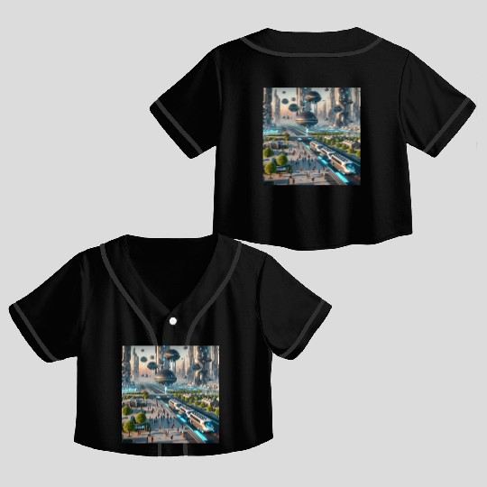 Futuristic Cities & Vehicles Crop Top Baseball Jerseys