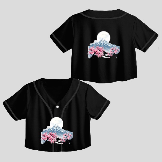 Japanese mount fuji Sakura tree Cherry blossom Crop Top Baseball Jerseys