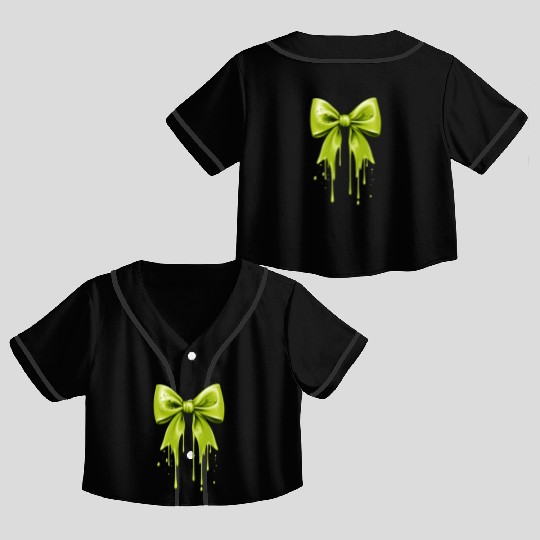 Coquette Bow Green Slime Dripping Crop Top Baseball Jerseys