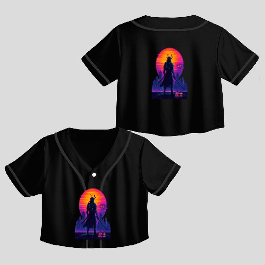 Neon Samurai - Cyberpunk Warrior Art Crop Top Baseball Jerseys