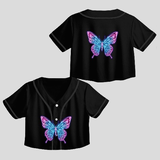 Neon Butterfly Crop Top Baseball Jerseys