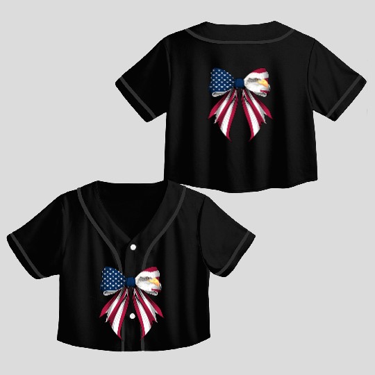 Coquette Bow Bald Eagle Bird US Flag Patriotic Crop Top Baseball Jerseys
