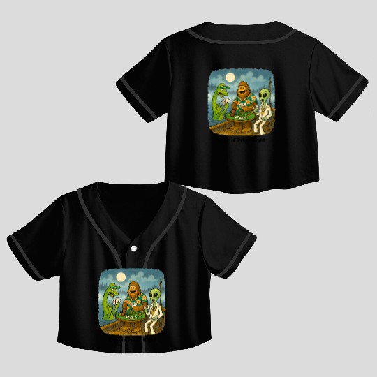 Bigfoot, Nessie and an Alien Play Poker - Cryptid Crop Top Baseball Jerseys