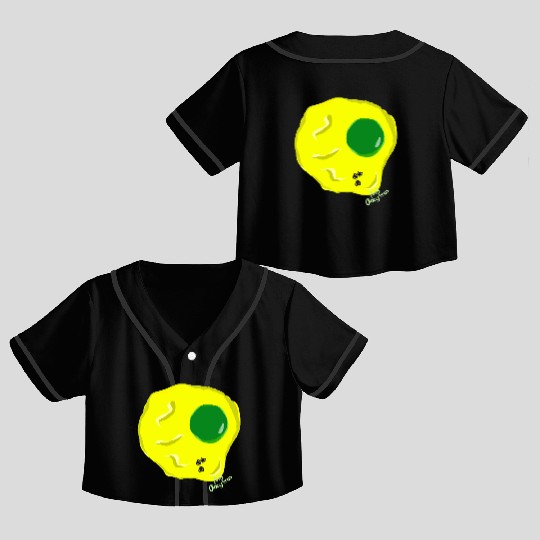 Yellow and green fried egg and flies Crop Top Baseball Jerseys