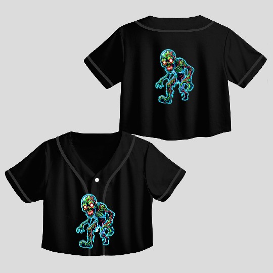 Glowing Zombie Crawler – Toxic Neon Horror Crop Top Baseball Jerseys