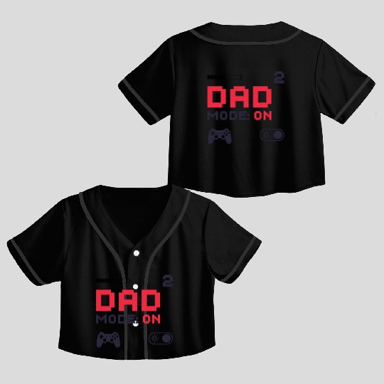 Dad Mode On Retro Gamer Dad Pixel Art Design Crop Top Baseball Jerseys