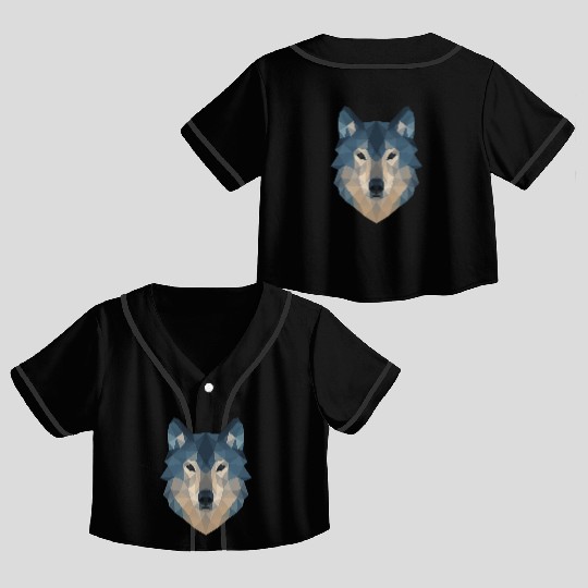 Geometric Wolf Face – Bold Abstract Wild Animal Ar Crop Top Baseball Jerseys