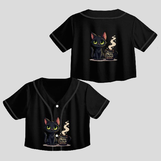 Mystic Mews & Midnight Brews - Black Cat & Magic Crop Top Baseball Jerseys
