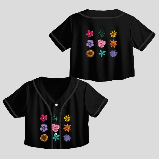 3x3 grid floral Crop Top Baseball Jerseys