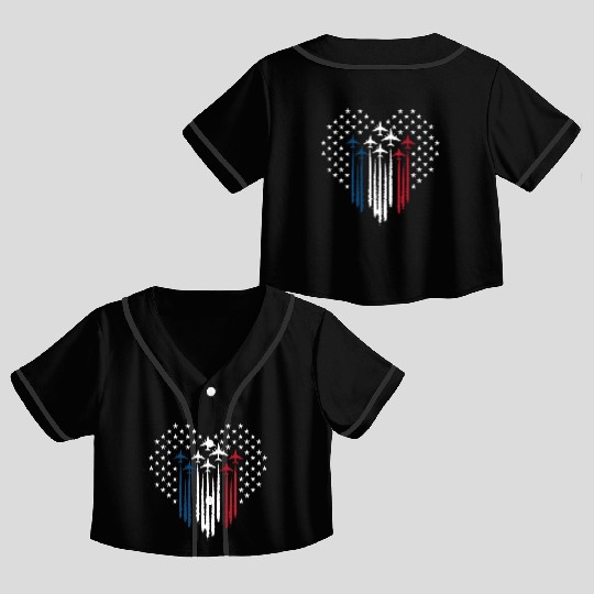 Fighter Jet Airplane USA Flag Heart Crop Top Baseball Jerseys