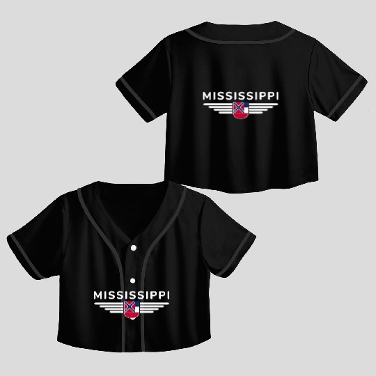 Mississippi State Flag Emblem Design Crop Top Baseball Jerseys