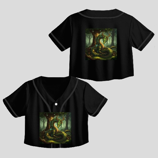 Enchanted Forest Serpent Design Crop Top Baseball Jerseys