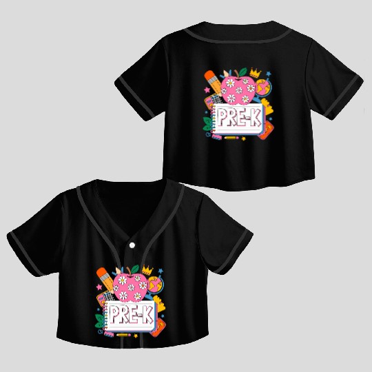 Pre K Teacher Back To School Apple Notebook Crop Top Baseball Jerseys