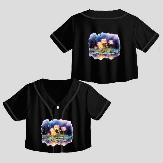 Retro Zen Lotus Firefly Night Crop Top Baseball Jerseys