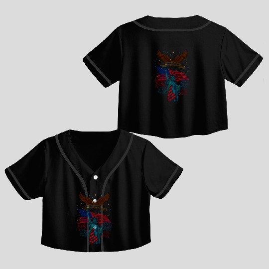 US flag with eagle and statue of liberty Crop Top Baseball Jerseys