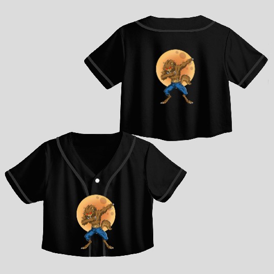 Dabbing Werewolf Retro Moon Halloween Monster Crop Top Baseball Jerseys