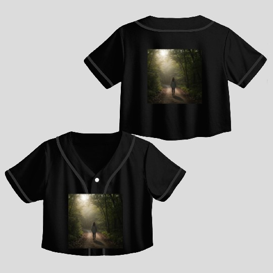 Enchanted Forest Path Illustration Crop Top Baseball Jerseys