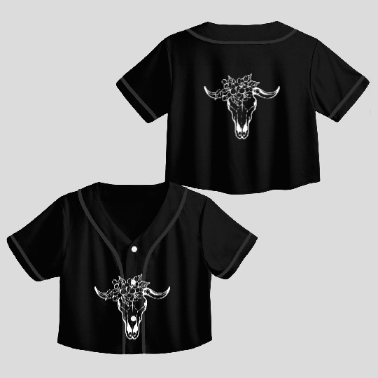 Floral Bull Skull Tattoo Design Crop Top Baseball Jerseys