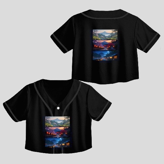 003 - Serene Mount Fuji Nightscapes Crop Top Baseball Jerseys