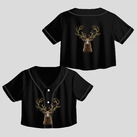 Enchanted Forest Deer Illustration Crop Top Baseball Jerseys