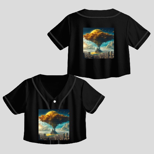 Sci-Fi Alien City: Floating Planet Twilight Scene Crop Top Baseball Jerseys