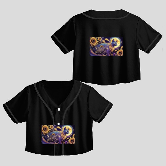 Celestial Cat Among Sunflowers and Moonlit Night Crop Top Baseball Jerseys