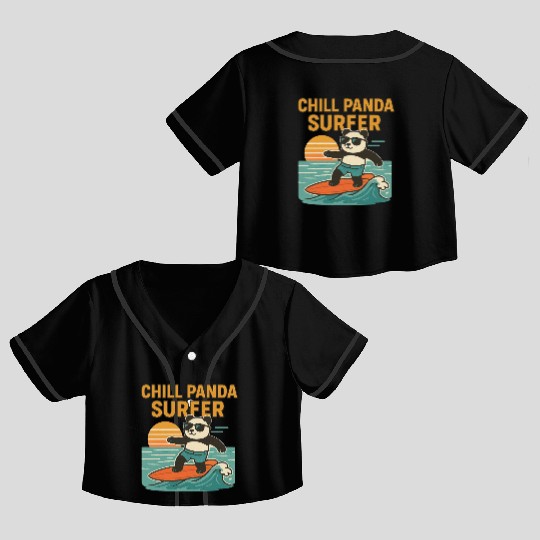Chill Panda Surfing Sunset Design Crop Top Baseball Jerseys