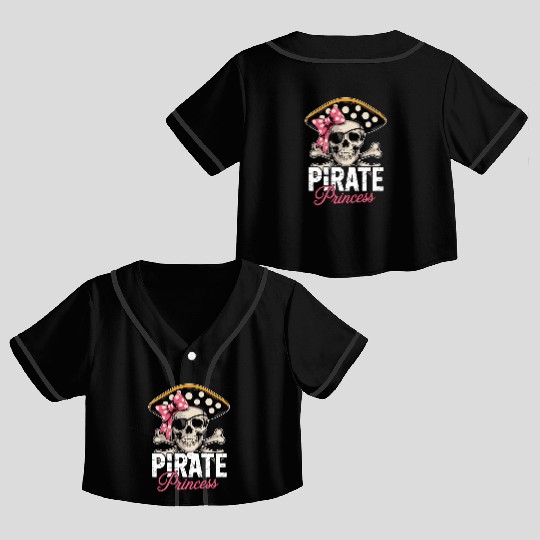 Pirate Princess Skull and Crossbones with Pink Bow Crop Top Baseball Jerseys
