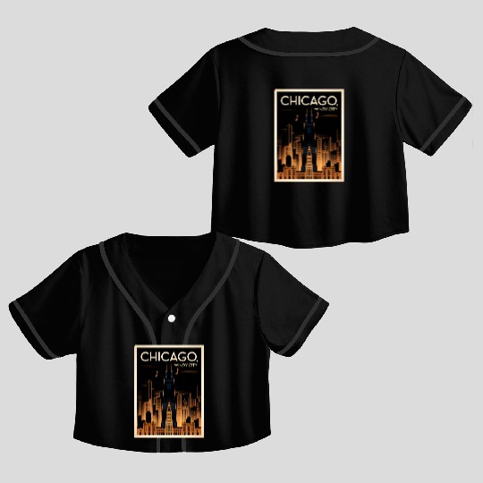 Chicago Skyline Nightscape Design Crop Top Baseball Jerseys