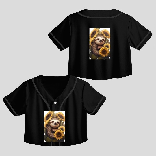 Sunflower Sloth Embrace Crop Top Baseball Jerseys Design