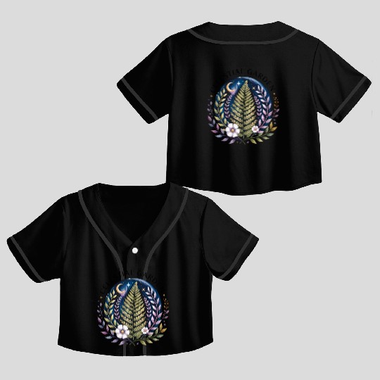 Celestial Fern and Floral Moon Design Crop Top Baseball Jerseys