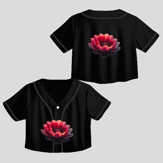 Vivid Red Lotus Blossom Design Crop Top Baseball Jerseys