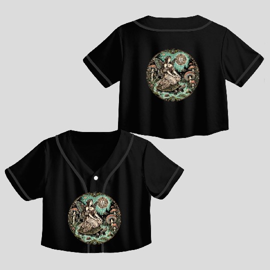 Enchanted Forest Fairy on Turtle Crop Top Baseball Jerseys
