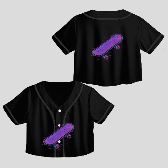 Neon Retro Skateboard Design Crop Top Baseball Jerseys