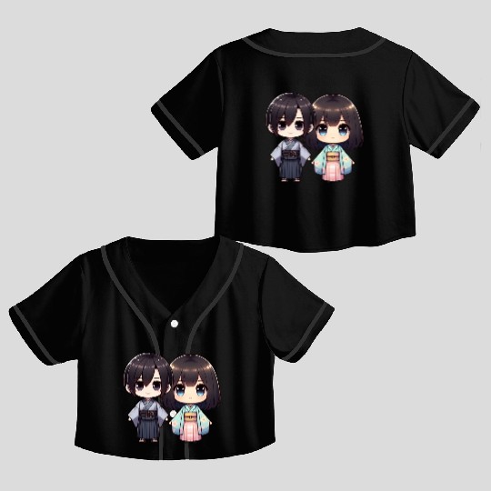 Chibi Kawaii Traditional Kimono Duo Crop Top Baseball Jerseys