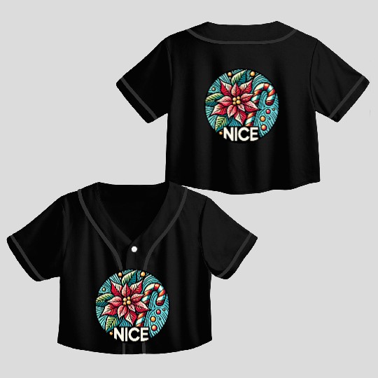 Festive Poinsettia Holiday Patch Crop Top Baseball Jerseys