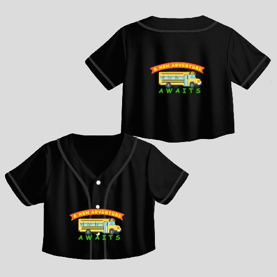 School Bus Awaits New Adventure Design Crop Top Baseball Jerseys