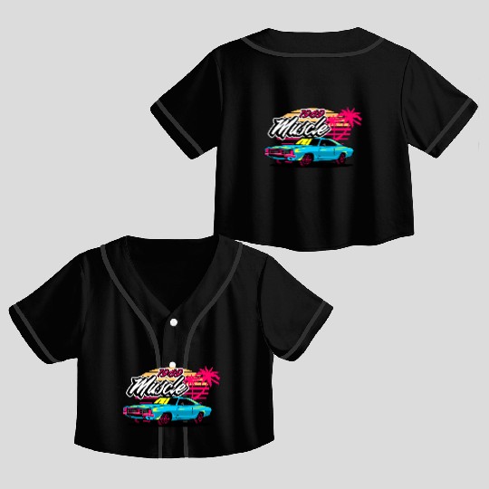 Retro 1969 Muscle Car Sunset Design Crop Top Baseball Jerseys