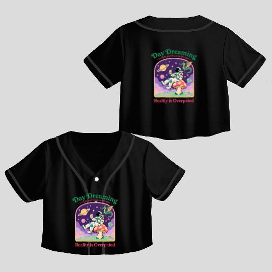 Space Dreamer Astronaut Mushroom Patch Crop Top Baseball Jerseys
