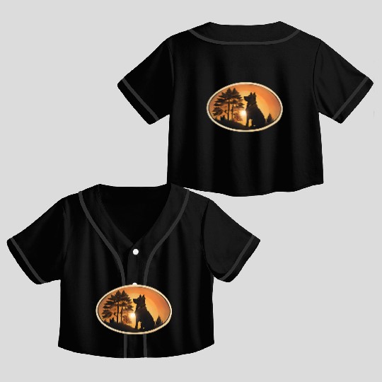 Sunset Wilderness Wolf Silhouette Crop Top Baseball Jerseys