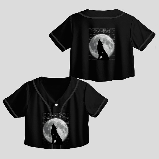 Wolf Howling at Full Moon Design Crop Top Baseball Jerseys