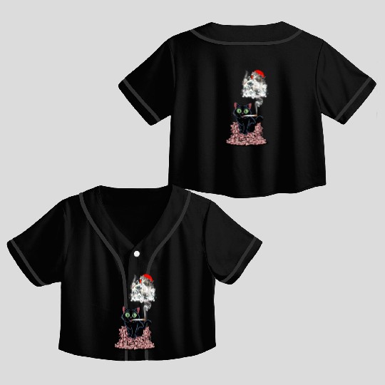 Black Cat Smoking Cigarette Catzilla Crop Top Baseball Jerseys