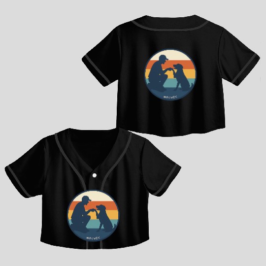 Dog Dad Retro Sunset Badge Crop Top Baseball Jerseys | Wagvox