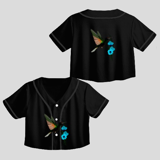 Green Hummingbird-Blue Flowers Crop Top Baseball Jerseys